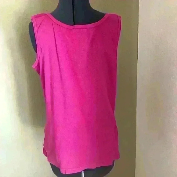 BASIC EDITIONS Pink Hibiscus Cotton Tank top Women XL - Picture 2 of 3